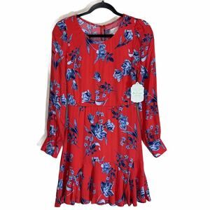 Altar’d State Red floral long sleeve Fit and Flare Dress Womens Size XS